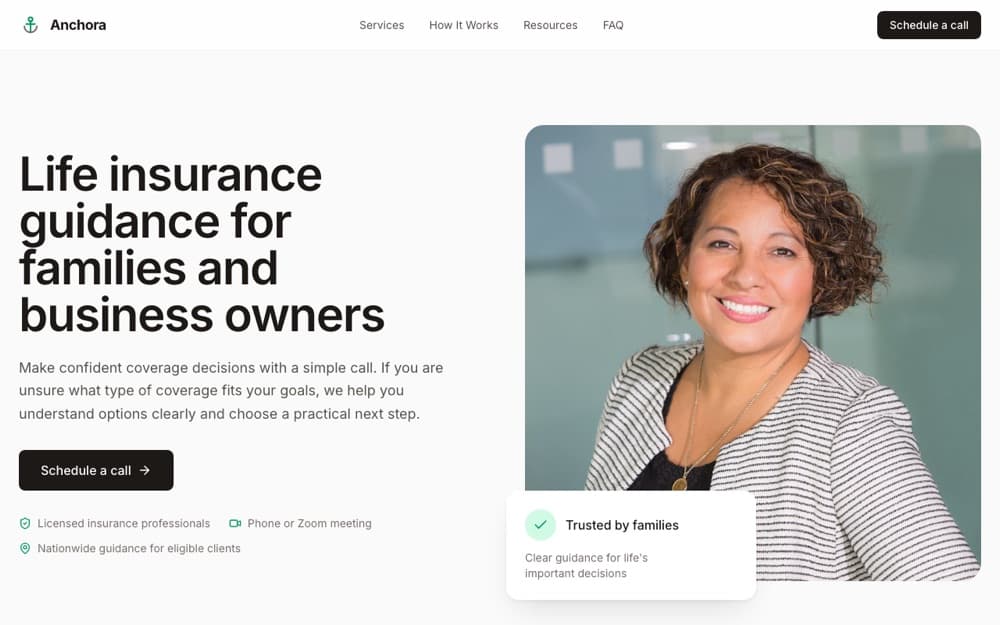 Anchora Insurance website