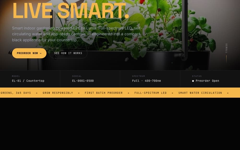 Eco Luma smart grow-light website