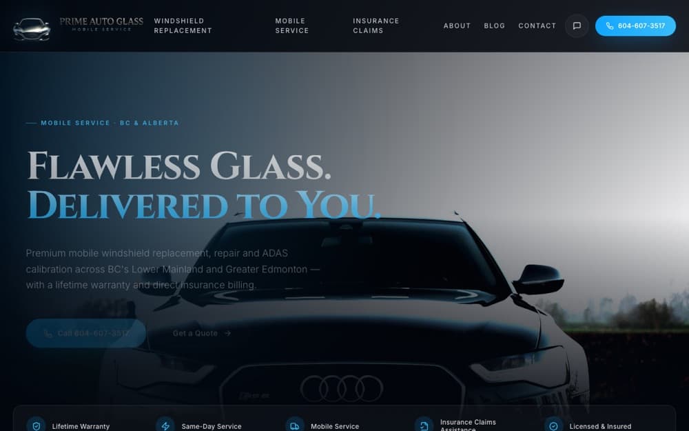 Prime Auto Glass website