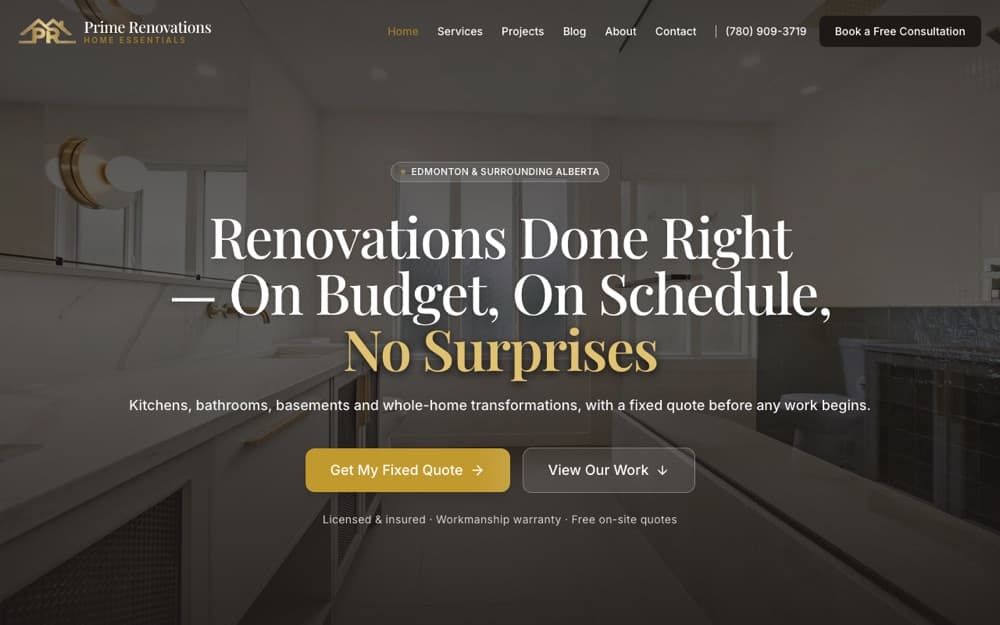 Prime Renovations website